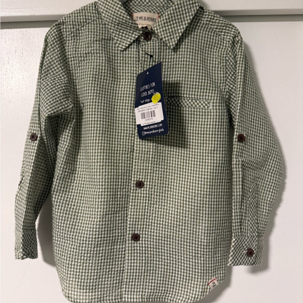 Me & Henry Green Checkered Kids Button Down Shirt